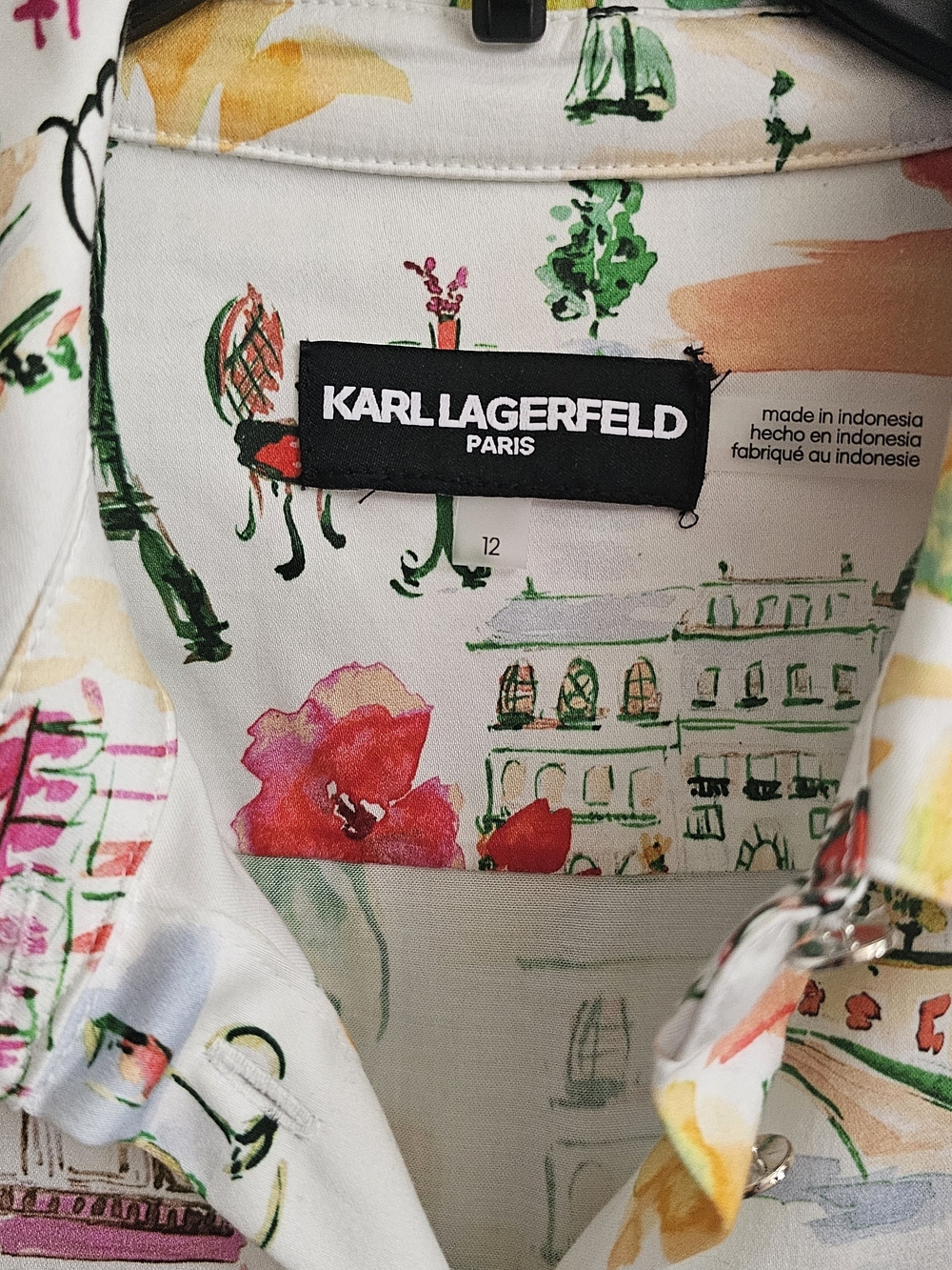 Karl Lagerfeld White Watercolor City Print Shirt Dress - Picture 3 of 4